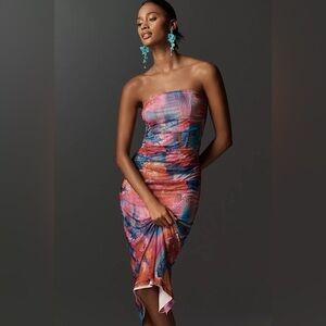 NWT! Anthropologie The Soleil Slim Strapless Ruched Mesh Dress - Size XL 🎤